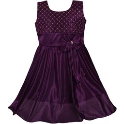Wish Karo Infant Girls Purple Satin Dress-picture-2