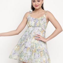 Sugathari Floral Printed Shoulder Straps Smocked Tiered A-Line Dress-image-93