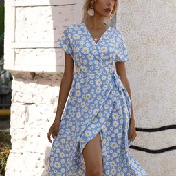 StyleCast Blue Floral Print Wrap Dress-image-33