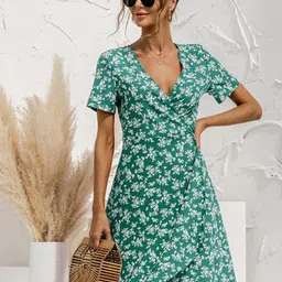 StyleCast x Revolte V Neck Short Sleeves Floral Printed Wrap Dress-image-25