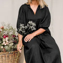 StyleCast Solid Tie-Up Neck  Fit and Flare Midi Dress-image-76