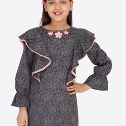 CUTECUMBER Grey Jacquard A-Line Dress-image-40