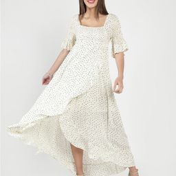 DEBONATELLA Polka Dots Print Crepe Maxi Dress-7