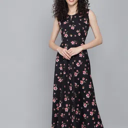 Rudraaksha Creations Floral Printed Keyhole Neck A-Line Maxi Dress-image-63