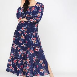 Tokyo Talkies Navy Blue Floral Crepe Maxi Dress-image-50