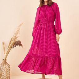 Kibo Women Round neck Self Design Crepe Maxi Dress-picture-15