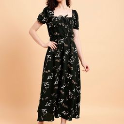 MINT STREET Floral Printed Puff Sleeves A-Line Maxi Dress-image-19