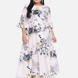 Indietoga Plus Size Pink Floral Printed Crepe Long Maxi Dress-picture-19