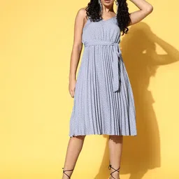 Berrylush Women Blue Polka Dotted Twist & Knot Dress-image-61