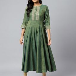 AURELIA Women Green & Gold-Toned Yoke Design Anarkali Kurta-image-52