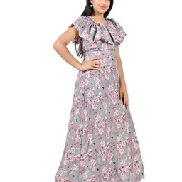 BAESD Floral Printed Round Neck Short Sleeves Maxi Dress-31