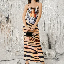 TANDUL Animal Printed Sheath Maxi Dress-image-75