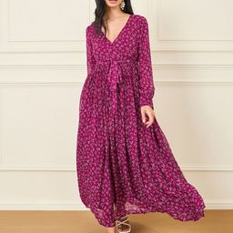 Styli V-Neck Long Sleeves Floral Print Maxi Dress-image-50