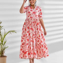 mokshi Mandarin Collar Puff Sleeves Floral Print Maxi Dress-image-68