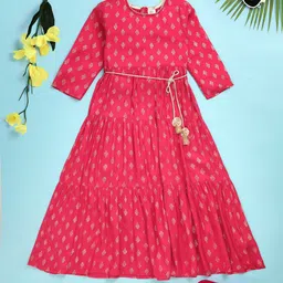 V-Mart Girls Floral Printed Round Neck Maxi Dress-image-78