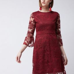 Miss Chase Maroon Lace Dress-image-60