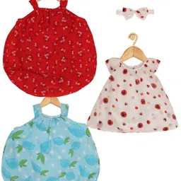 Creative Kids Infant Girls Pack Of 3 Conversational Printed Balloon Romper Dresses-26