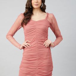 Athena Pink Net Ruched Net Bodycon Dress-picture-27