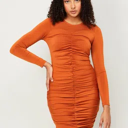 Ginger by Lifestyle Round Neck Ruched Bodycon Dress-picture-9