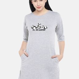 STATUS MANTRA Grey Print T-shirt Dress-image-85