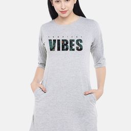 STATUS MANTRA Grey Print T-shirt Dress-image-86