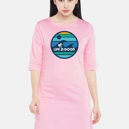 STATUS MANTRA Graphic Printed Round Neck Cotton T-shirt Dress-image-87