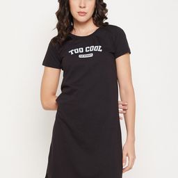 Mast & Harbour Black Typography Printed Pure Cotton T-shirt Dress-picture-35