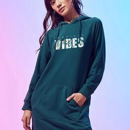 Bewakoof Graphic Print Applique Hooded Above Knee Cotton T-shirt Dress-picture-22