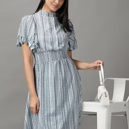 SHOWOFF Women Green & White A-Line Dress-image-24