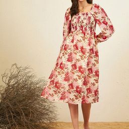 RARE Floral Print Puff Sleeve Georgette A-Line Dress-image-25