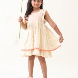 Jilmil Girls Woven Design Layered square Neck Cotton Fit & Flare Dress-14