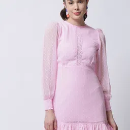 MARC LOUIS Women Pink Georgette A-Line Dress-image-48
