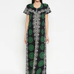 AV2 Black Printed Pure Cotton Maxi Nightdress-image-12