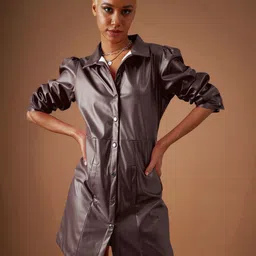 SASSAFRAS Brown Shirt Collar Cuffed Sleeves Shirt Dress-image-11
