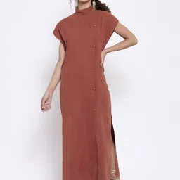 LELA Women Rust Leather Maxi Dress-image-12