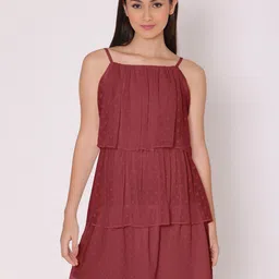 DressBerry Red Layered Georgette A-Line Dress-image-96