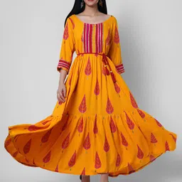 KALINI Yellow Ethnic Motifs Maxi Dress-picture-16
