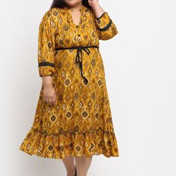 sindrellastorie Plus Size Women Mustard Yellow & Brown Midi Dress-image-43