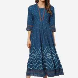 Rangriti Women Blue Ethnic Motifs Print Maxi Dress-image-39