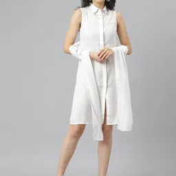am ma White Satin Shirt Dress-image-49
