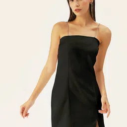 Dressberry Women Black Solid Satin Chain Strap Sheath Dress-image-47