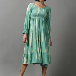 SHOWOFF Women Floral PrintedTie and Dye Smocked Cotton Maxi Dress-image-12
