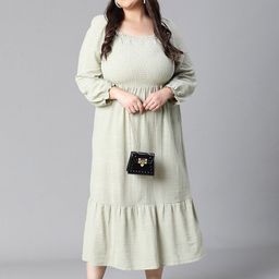 Oxolloxo Plus Size Round Neck Organic Cotton Midi Dress-56
