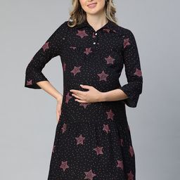 Oxolloxo Printed Bell Sleeves Crepe Maternity A-Line Dress-image-24