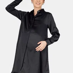 angloindu Black Tie-Up Neck Satin Maternity A-Line Dress-picture-28