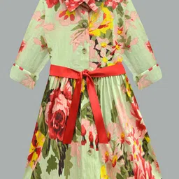 A T U N Green Floral A-Line Dress-image-36