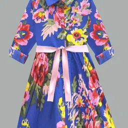 A T U N Blue & cerulean blue Floral Dress-40