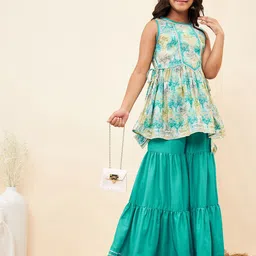 Stylo Bug Girls Floral Printed Gotta Patti Kurti With Sharara-image-30
