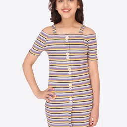CUTECUMBER Girls Purple Striped A-Line Dress-image-42