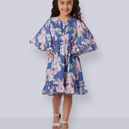 Peppermint Girls Floral Printed Flared Sleeves Fit & Flare Dress-image-45
